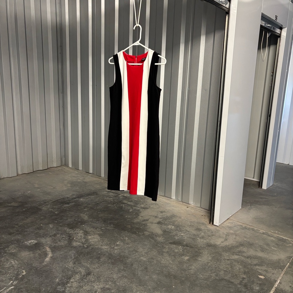 Boston Proper Vibrant Red Crisp White Black ColorBlock Sleeveless Dress Zip XS